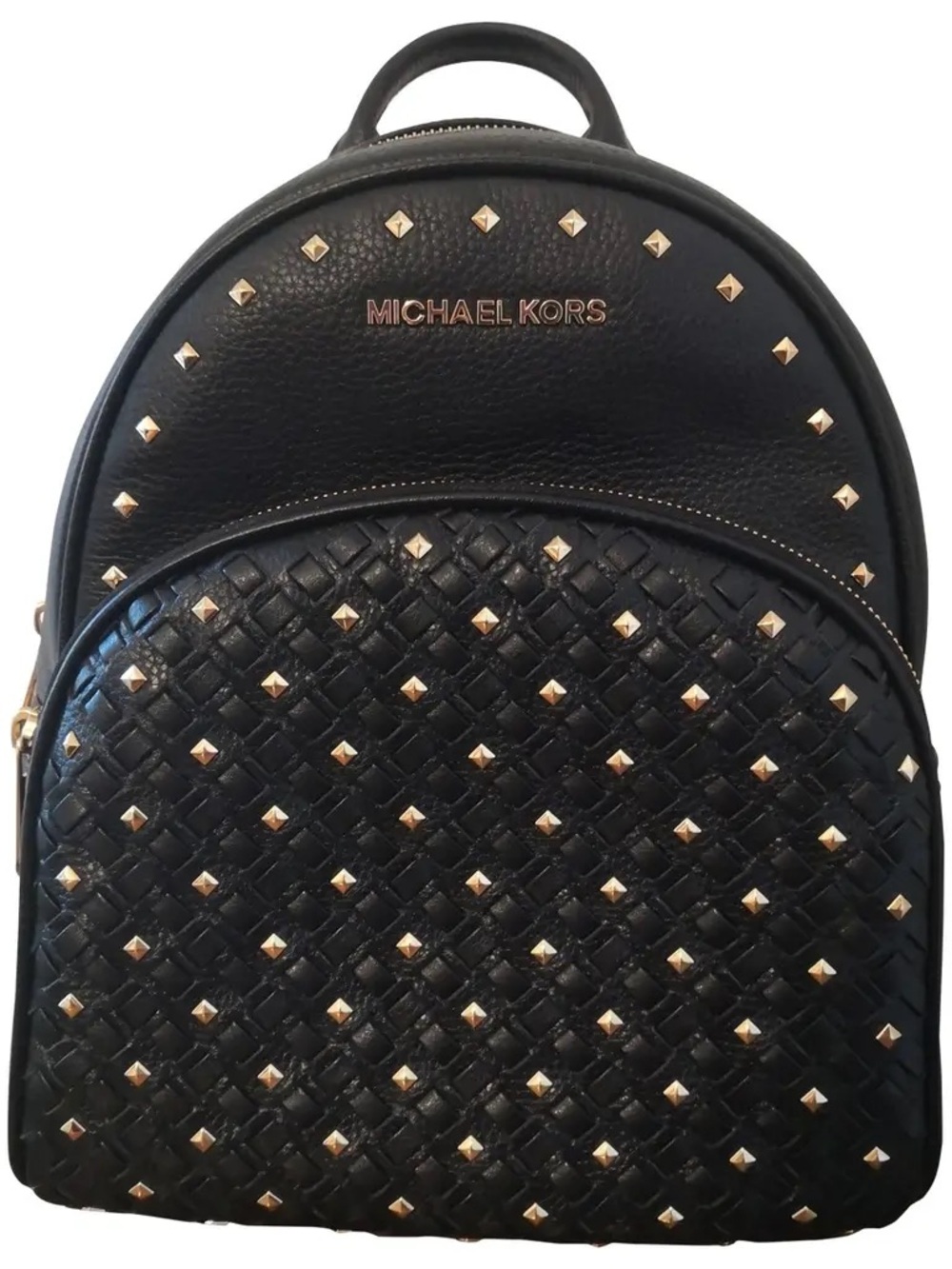 Michael Kors Abbey Medium Studded Pebbled Leather Backpack Black EUC